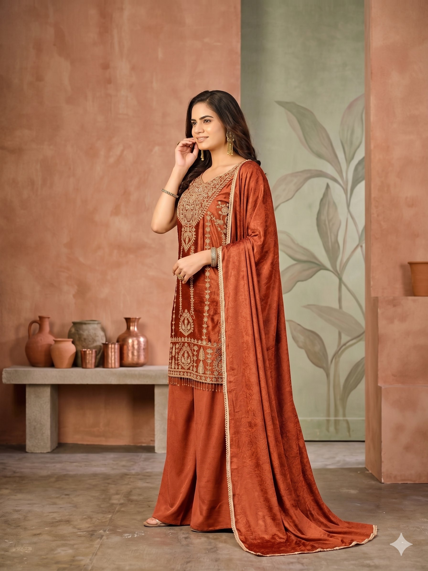 Teeya Creation Womens New Trendy Stylish Heavy Embroiedery With Beads Work Orange Kurta Set