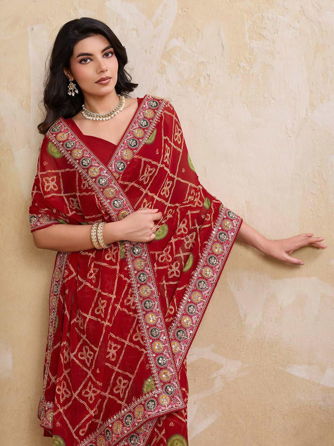 Teeya Creation Womens Stylish Simply Wedding Wear Georgette Saree-Orange