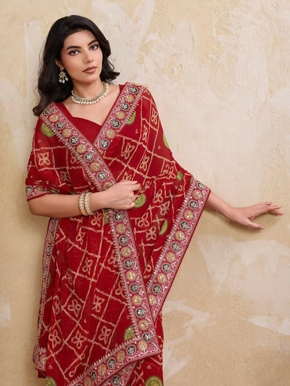 Teeya Creation Womens Stylish Simply Wedding Wear Georgette Saree-Orange