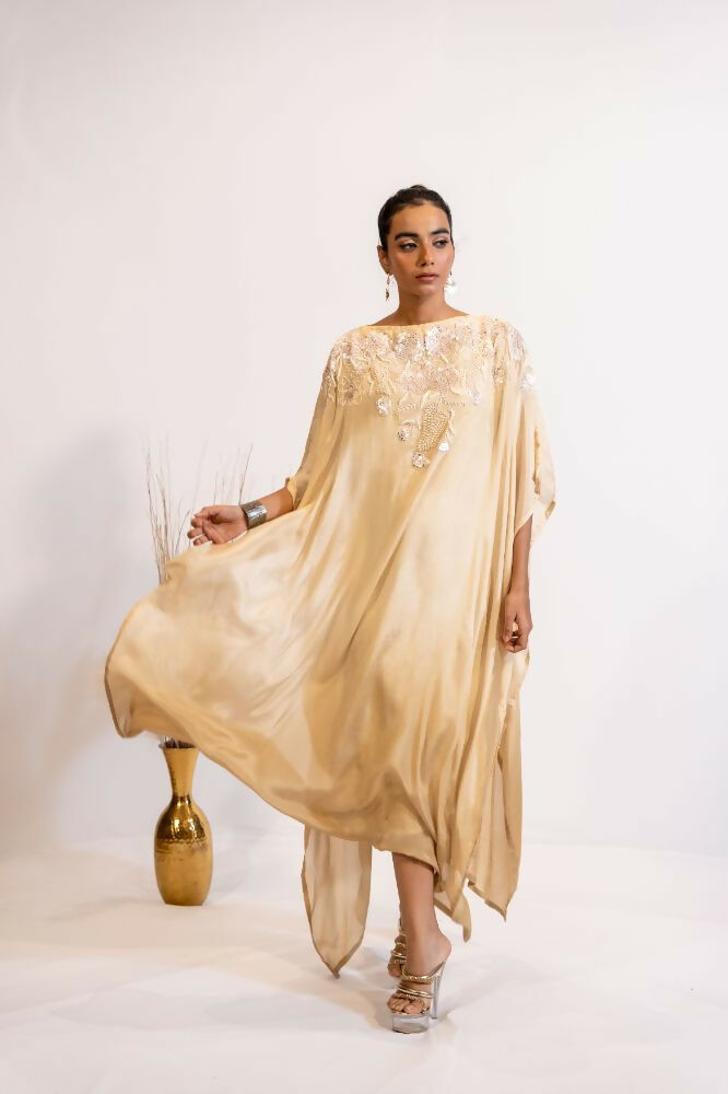 Timaraa Champagne Glow Hand-Embellished Georgette Kaftan Dress