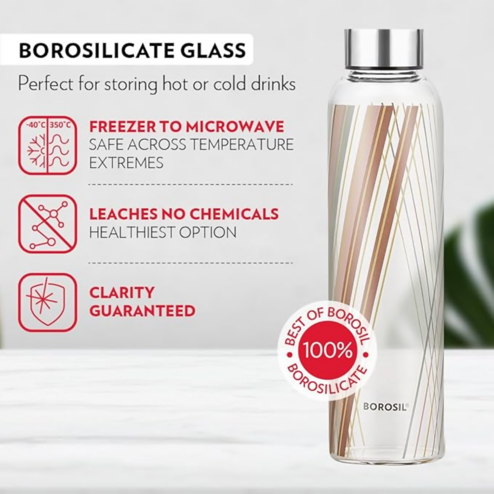 Borosil Artisan Narrow Mouth Glass Bottle with Metal Lid - Prism