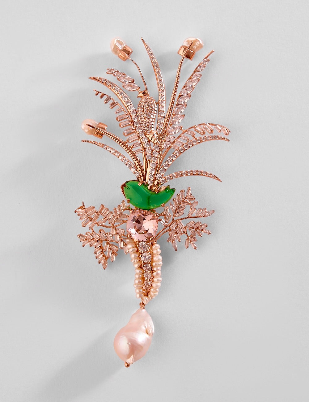 Le Sunset Palm Brooch in Jade Green