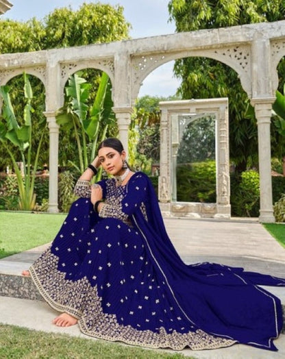 Anaita Navy Faux Georgette Plazzo Suit With Embroidery & Sequins Work