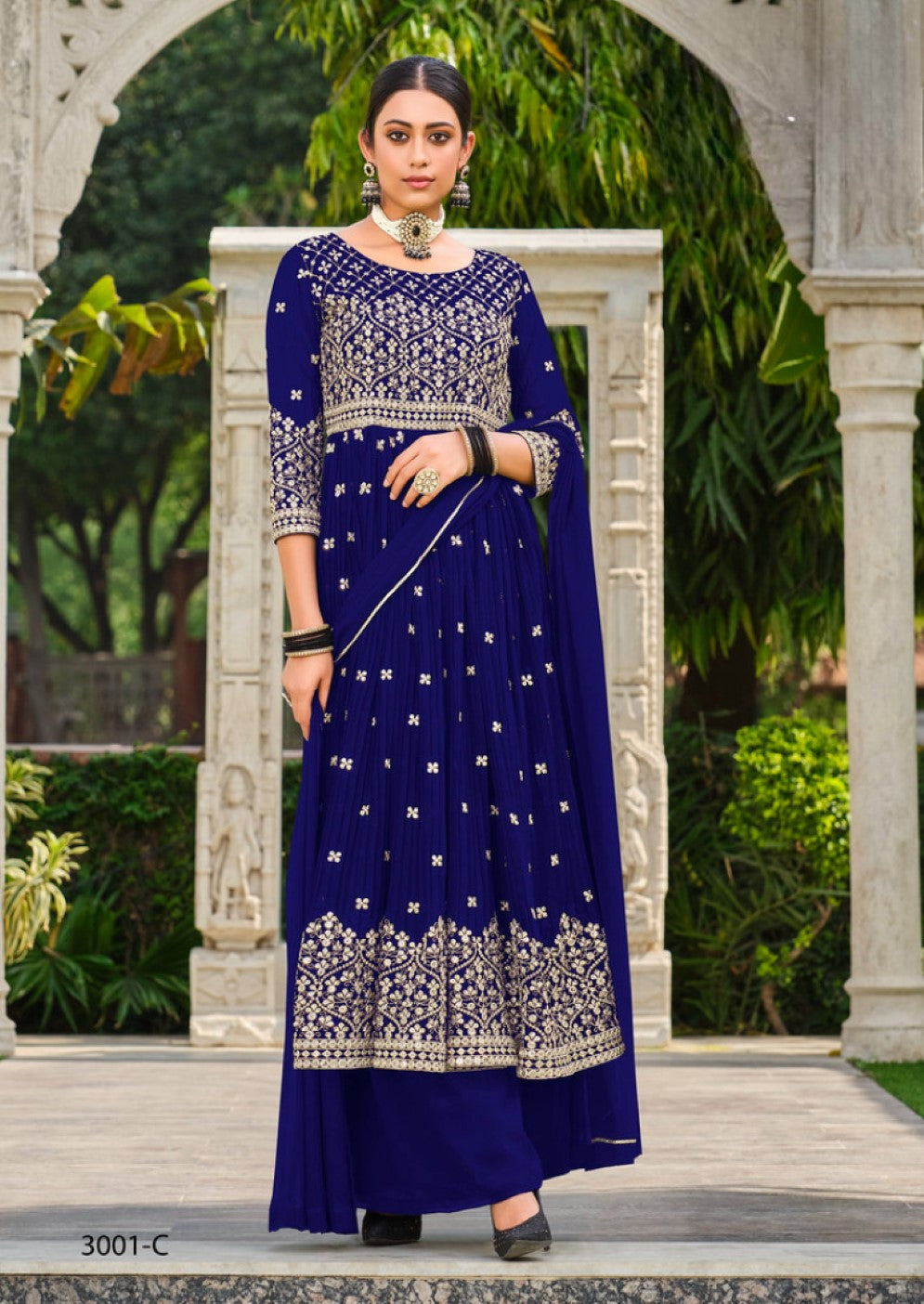 Anaita Navy Faux Georgette Plazzo Suit With Embroidery & Sequins Work