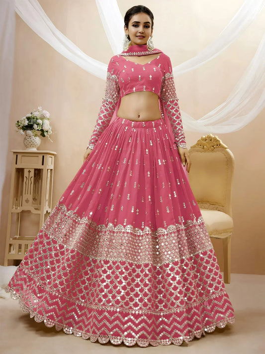Tulsi Art Glamorous Pink Sequins Georgette Engagement Wear Lehenga Choli