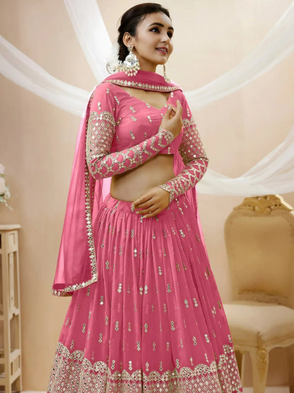 Tulsi Art Glamorous Pink Sequins Georgette Engagement Wear Lehenga Choli