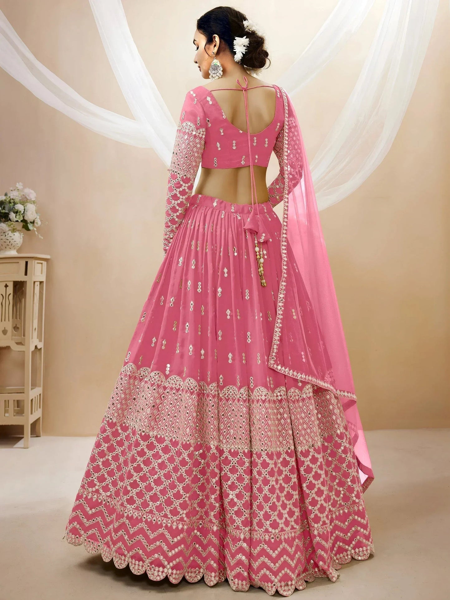 Tulsi Art Glamorous Pink Sequins Georgette Engagement Wear Lehenga Choli