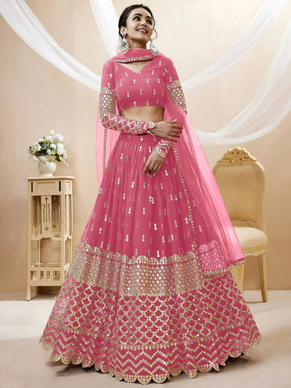 Tulsi Art Glamorous Pink Sequins Georgette Engagement Wear Lehenga Choli