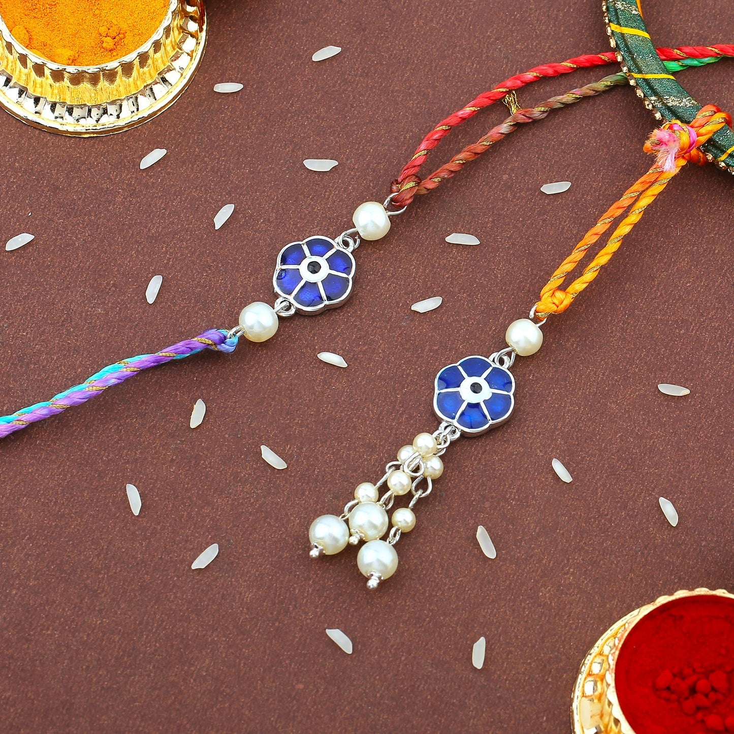 Floral Pearl Bhaiya Bhabhi Rakhi Set