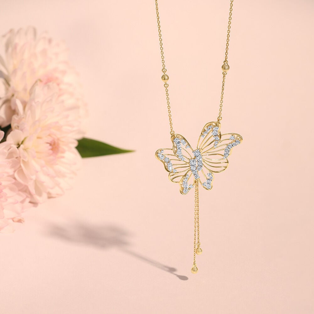 Butterfly Whispers Diamond Necklace in 14K Yellow Gold, 0.439 ct