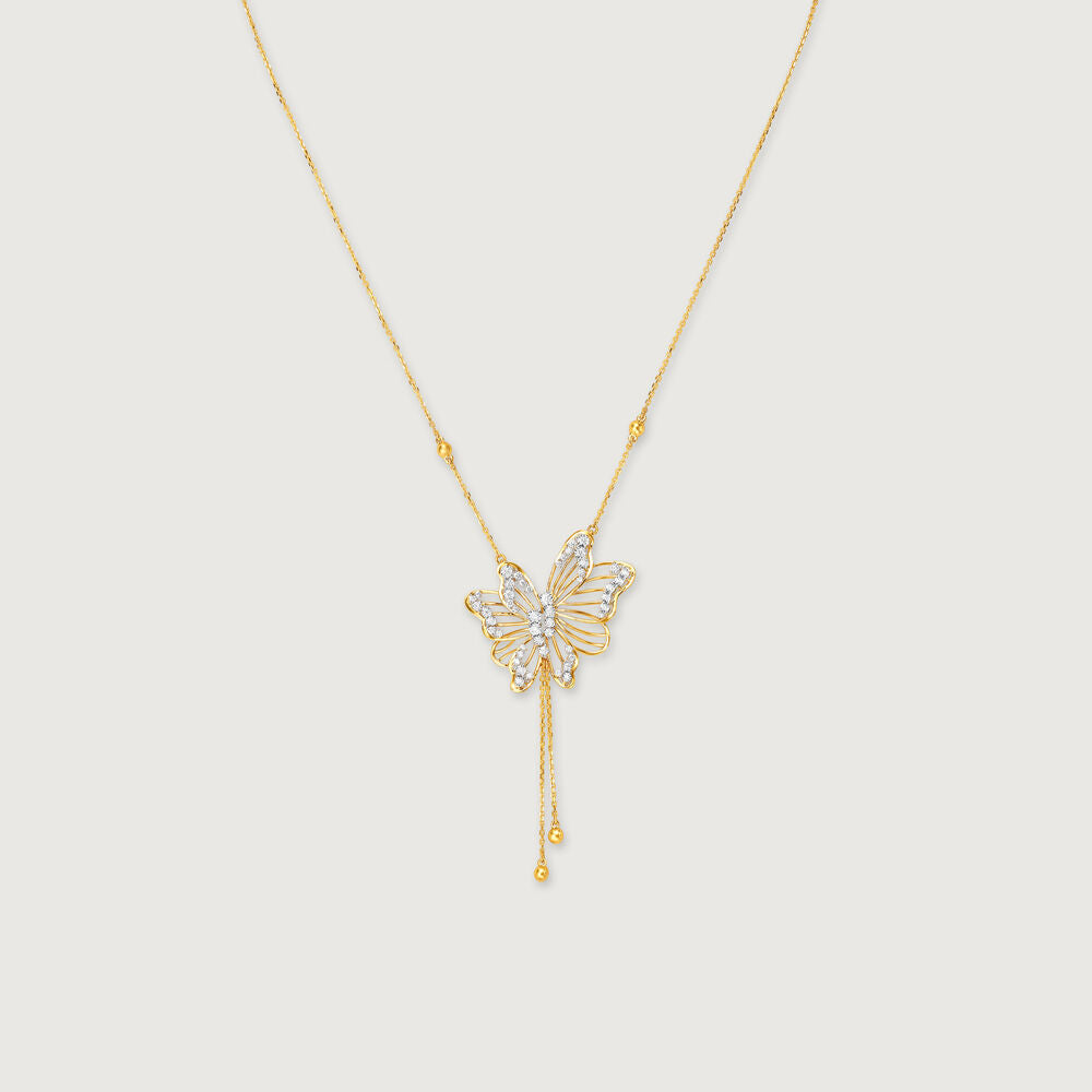 Butterfly Whispers Diamond Necklace in 14K Yellow Gold, 0.439 ct