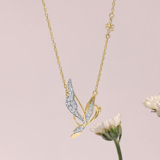 Enchanted Butterfly Diamond Necklace in 14K Yellow Gold, 0.171 ct