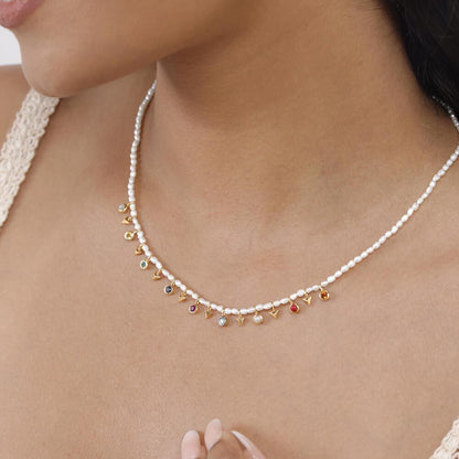Navratna Charm Diamond Necklace in 14K Yellow Gold, 0.012 ct