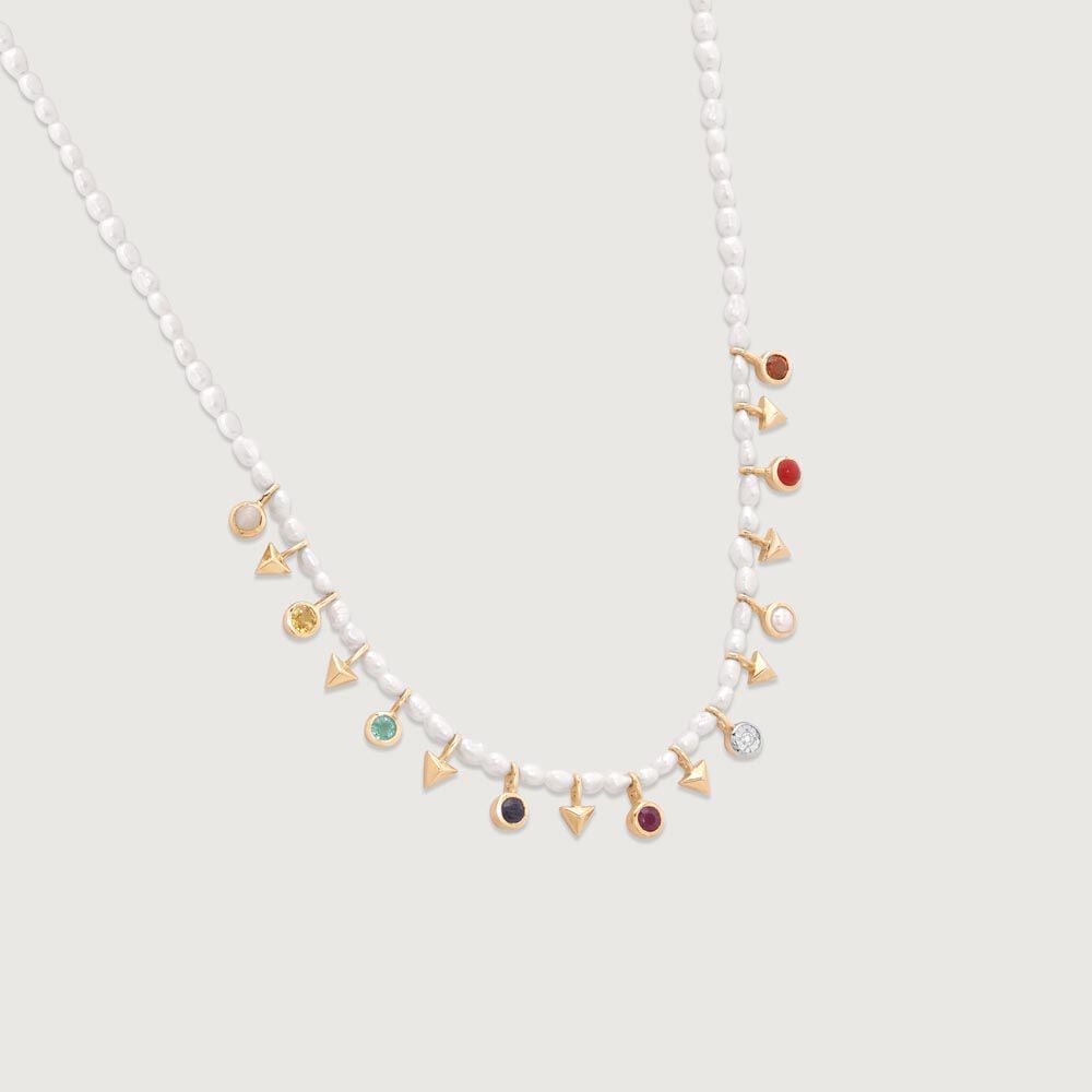 Navratna Charm Diamond Necklace in 14K Yellow Gold, 0.012 ct