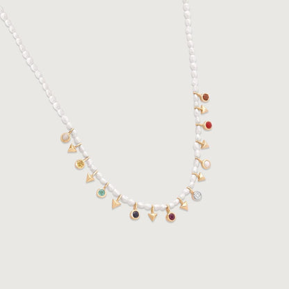 Navratna Charm Diamond Necklace in 14K Yellow Gold, 0.012 ct
