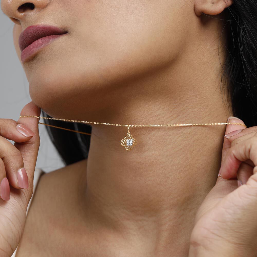 Twirling Grace Diamond Pendant in 14K Yellow Gold, 0.029 ct