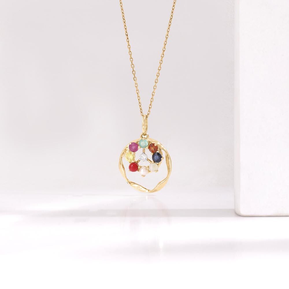 Navratna Shine Diamond Pendant in 14K Yellow Gold, 0.065 ct