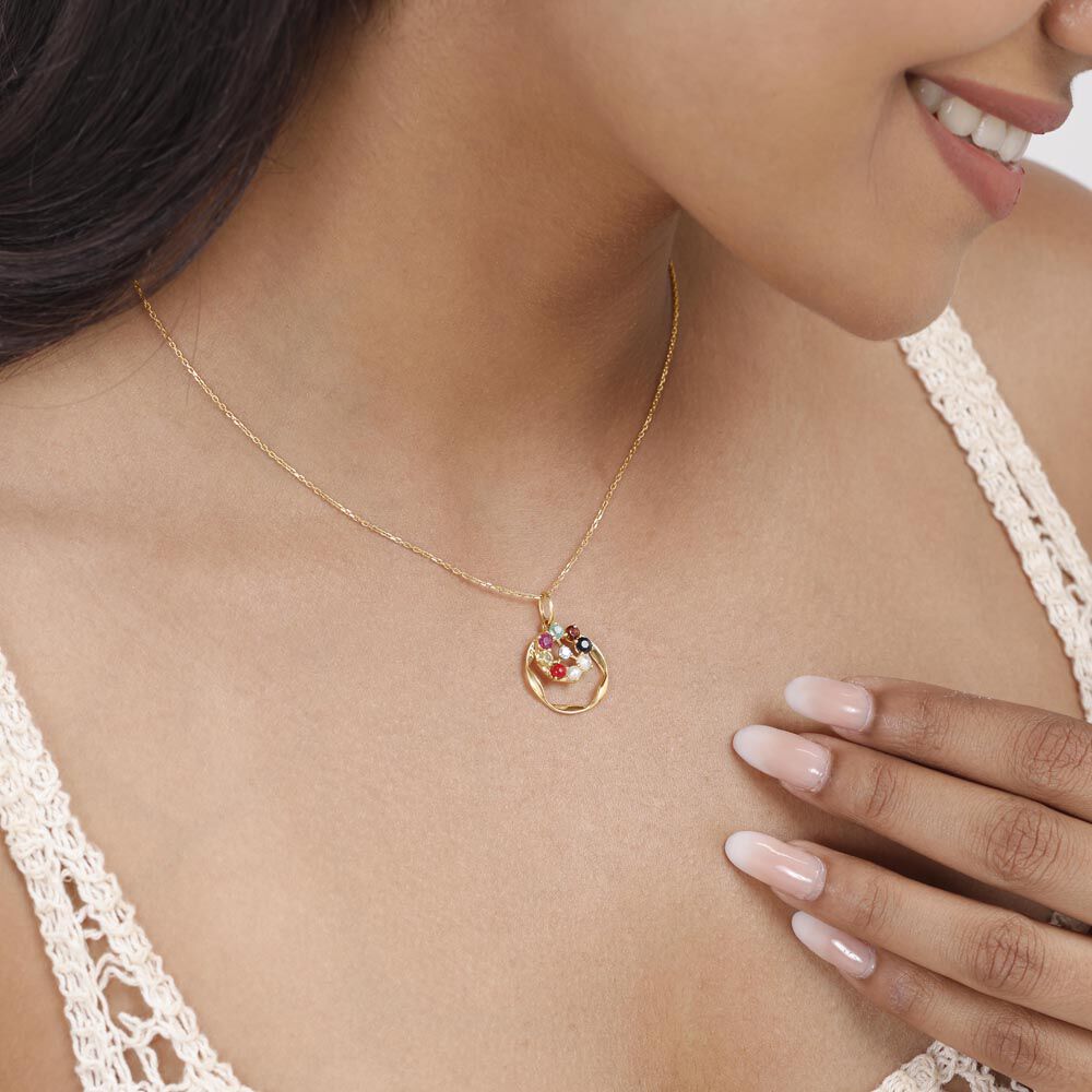 Navratna Shine Diamond Pendant in 14K Yellow Gold, 0.065 ct