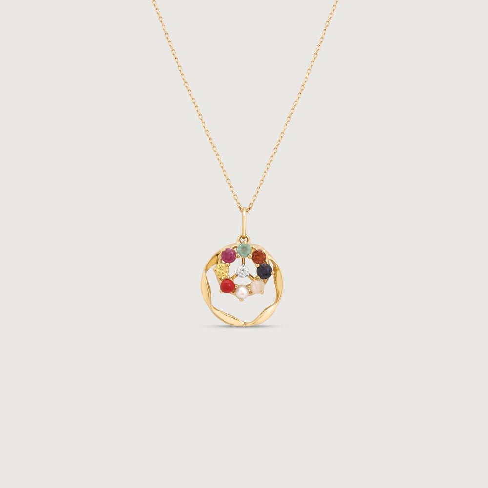 Navratna Shine Diamond Pendant in 14K Yellow Gold, 0.065 ct