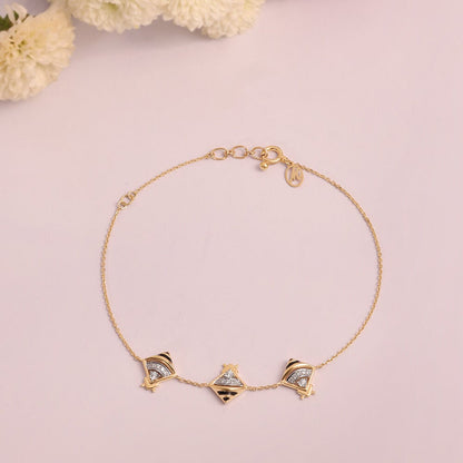 Bee Bold Diamond Bracelet in 9K Yellow and White Gold, 0.064 ct