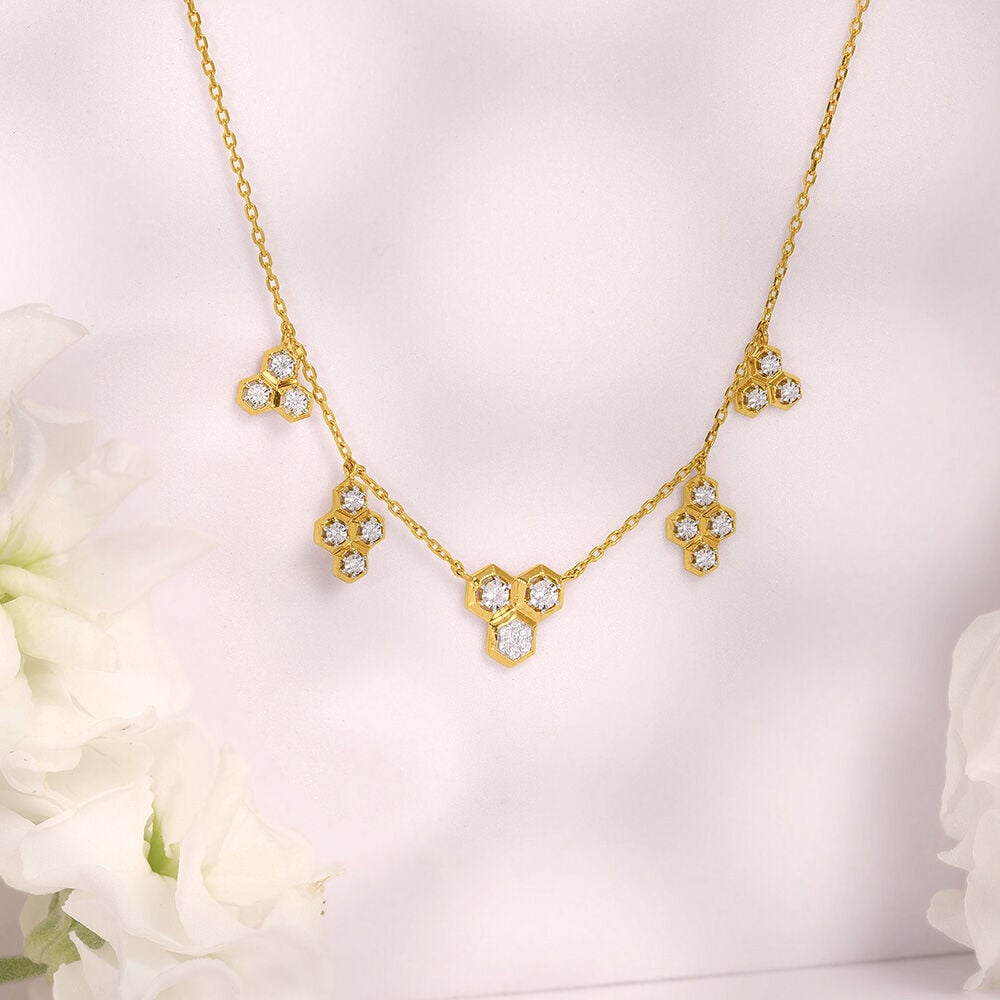 Honeycomb Harmony Diamond Necklace in 14K Yellow and White Gold, 0.114 ct