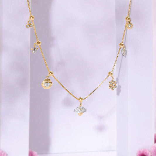 Honeybee Charm Diamond Necklace in 14K Yellow and White Gold, 0.29 ct
