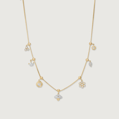 Honeybee Charm Diamond Necklace in 14K Yellow and White Gold, 0.29 ct