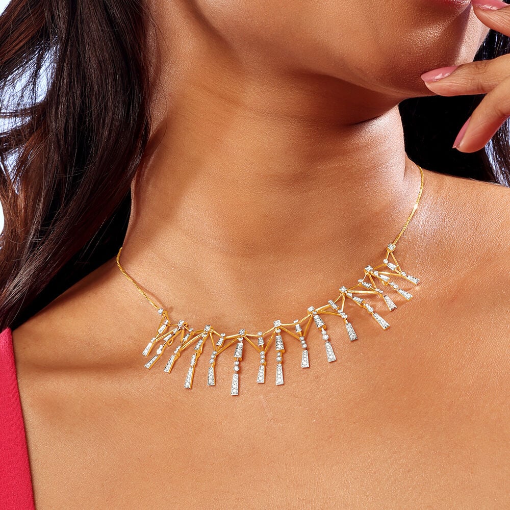 Horizon Spire Diamond Necklace in 14K Yellow Gold, 1.062 ct