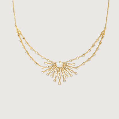 Opal Sunburst Diamond Necklace in 14K Yellow Gold, 0.525 ct