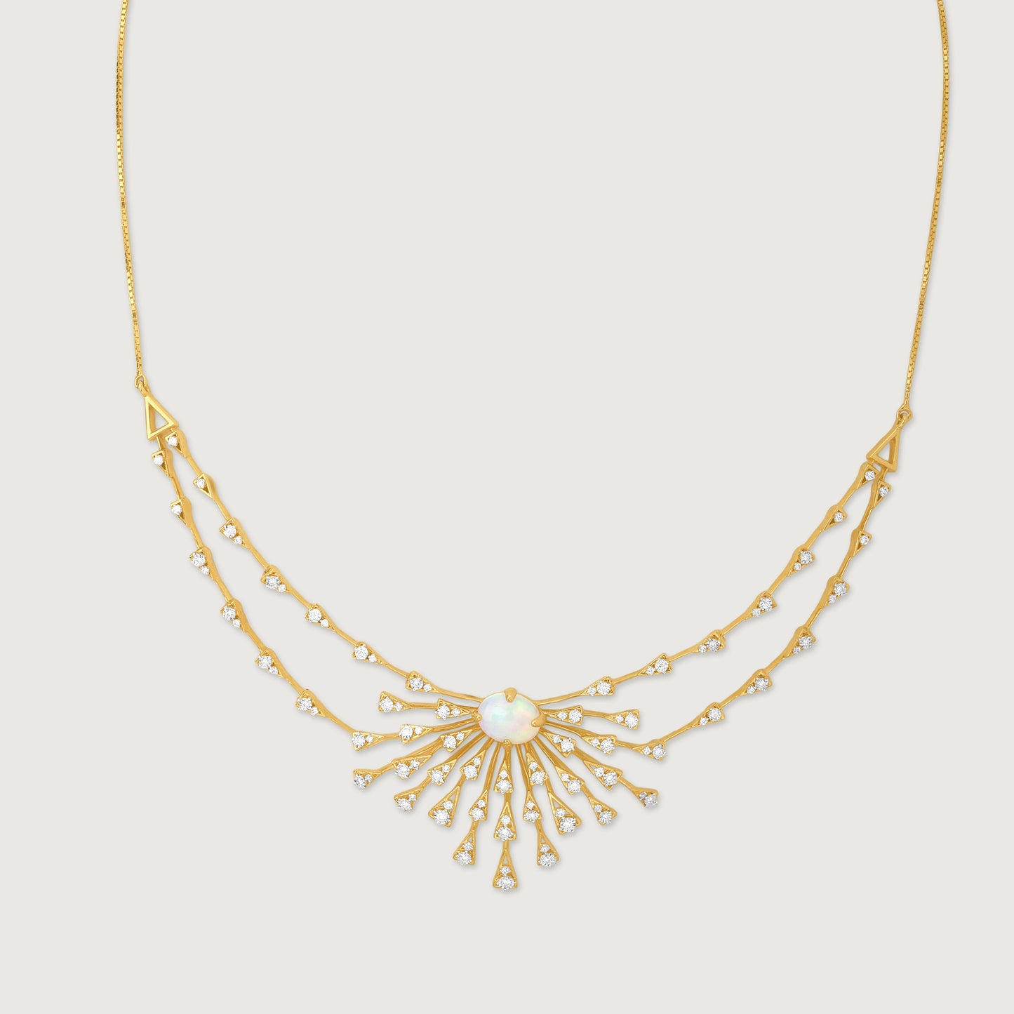 Opal Sunburst Diamond Necklace in 14K Yellow Gold, 0.525 ct