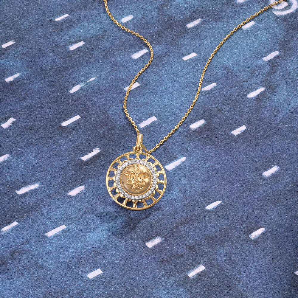 Divine Sun Radiance Diamond Pendant in 9K Yellow Gold, 0.126 ct