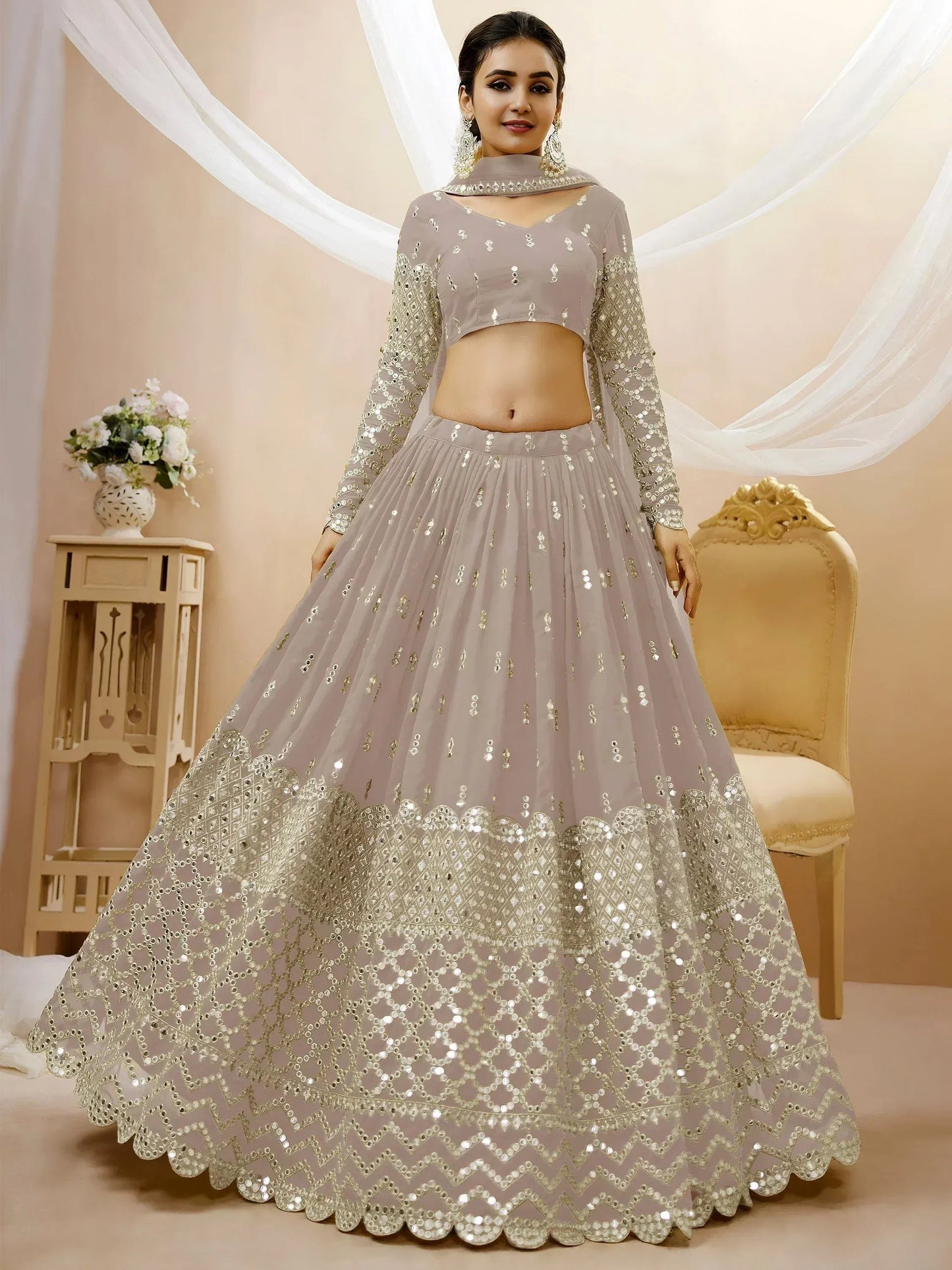 Tulsi Art Magnetic Grey Zari Work Georgette Reception Wear Lehenga Choli