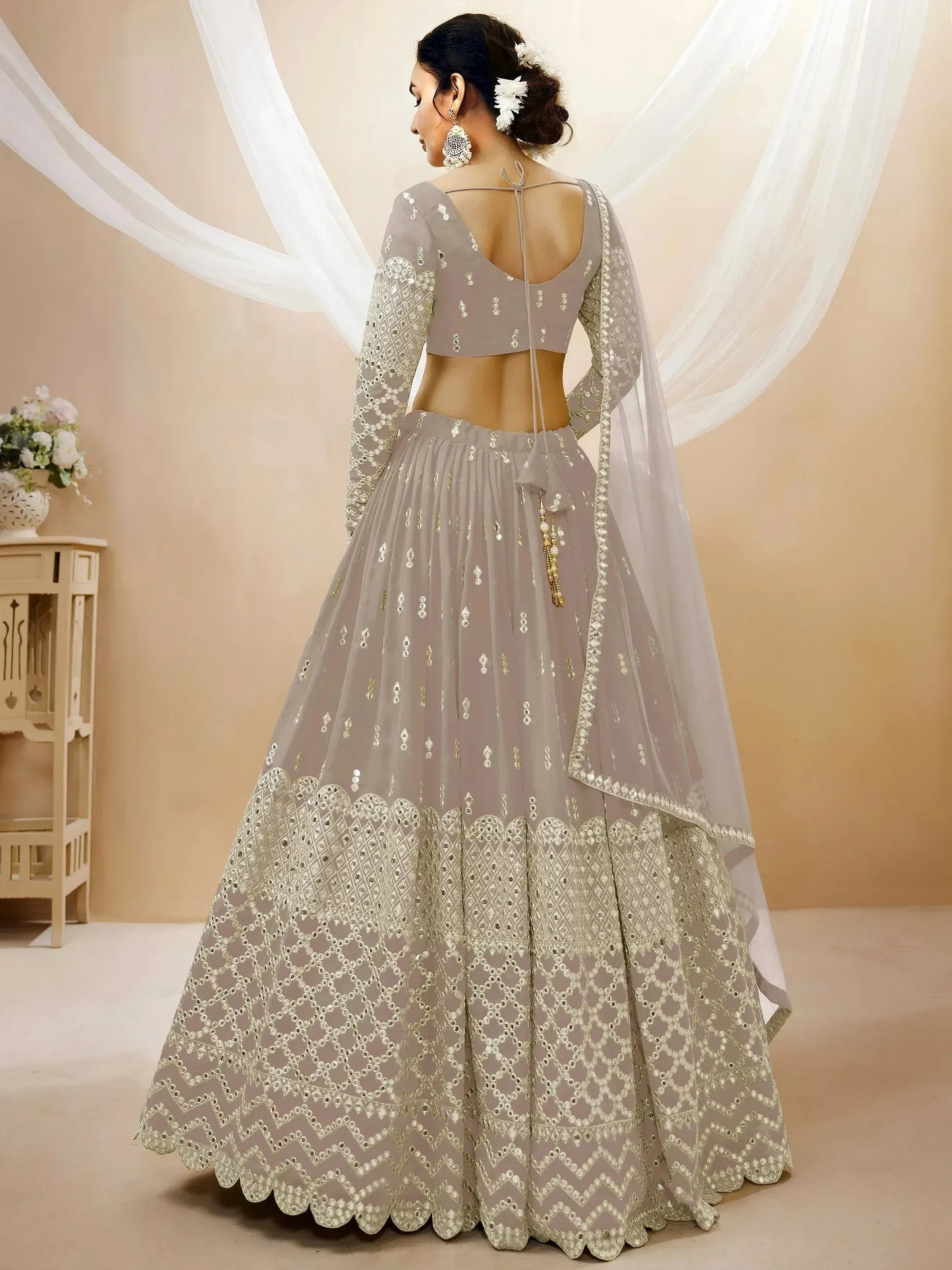 Tulsi Art Magnetic Grey Zari Work Georgette Reception Wear Lehenga Choli