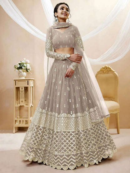 Tulsi Art Magnetic Grey Zari Work Georgette Reception Wear Lehenga Choli