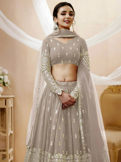 Tulsi Art Magnetic Grey Zari Work Georgette Reception Wear Lehenga Choli