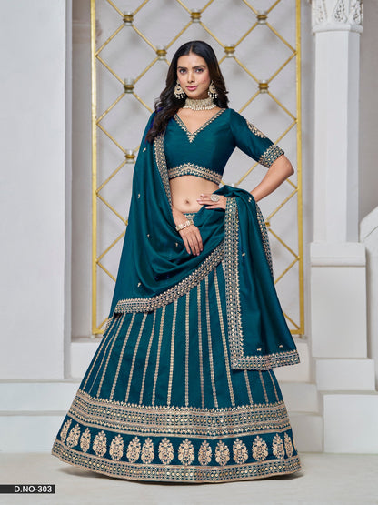 Anaita Teal Embroidered Art Silk Designer Lehenga With Blouse