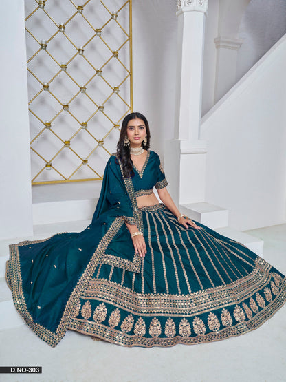 Anaita Teal Embroidered Art Silk Designer Lehenga With Blouse