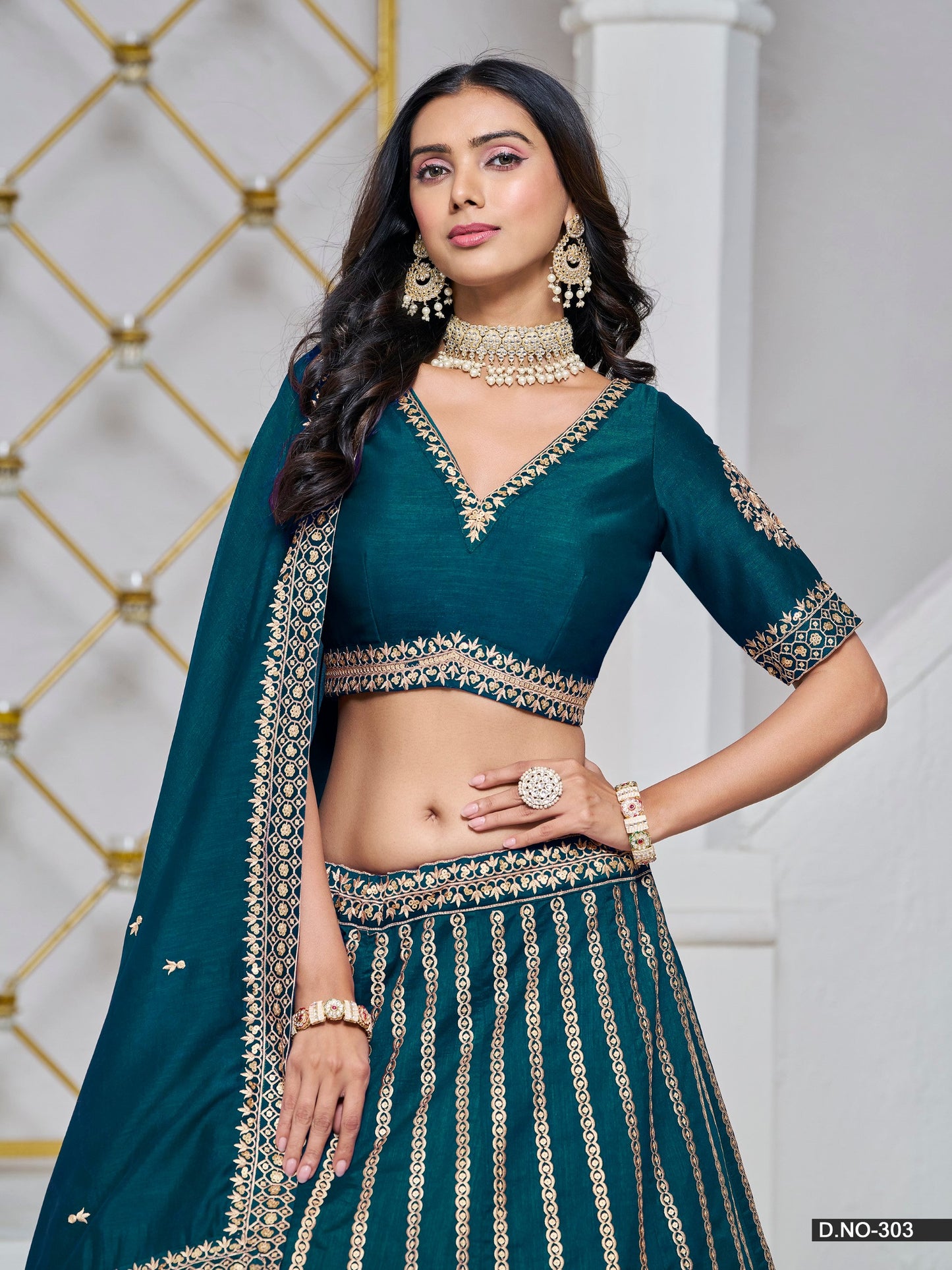 Anaita Teal Embroidered Art Silk Designer Lehenga With Blouse