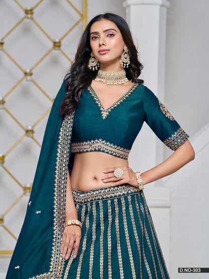 Anaita Teal Embroidered Art Silk Designer Lehenga With Blouse