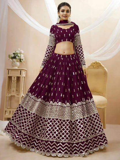 Tulsi Art Gorgeous Wine Sequins Georgette Sangeet Wear Lehenga Choli