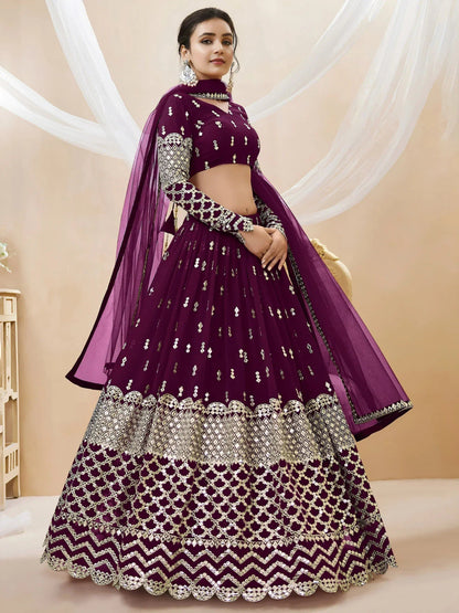 Tulsi Art Gorgeous Wine Sequins Georgette Sangeet Wear Lehenga Choli