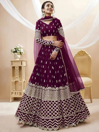 Tulsi Art Gorgeous Wine Sequins Georgette Sangeet Wear Lehenga Choli