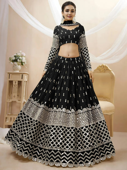 Tulsi Art Seductive Black Zari Work Georgette Reception Wear Lehenga Choli