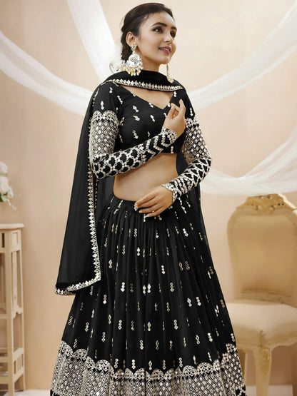 Tulsi Art Seductive Black Zari Work Georgette Reception Wear Lehenga Choli