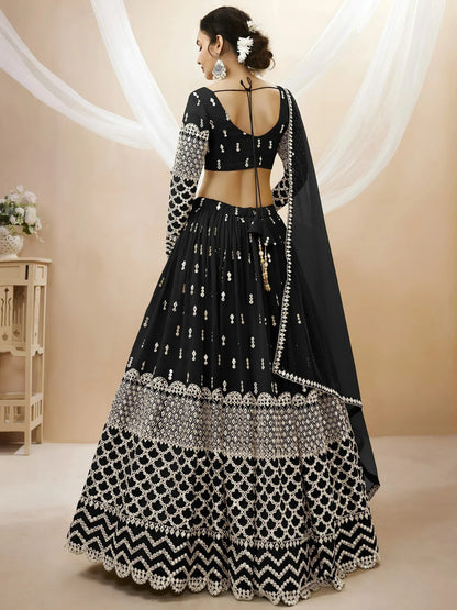 Tulsi Art Seductive Black Zari Work Georgette Reception Wear Lehenga Choli