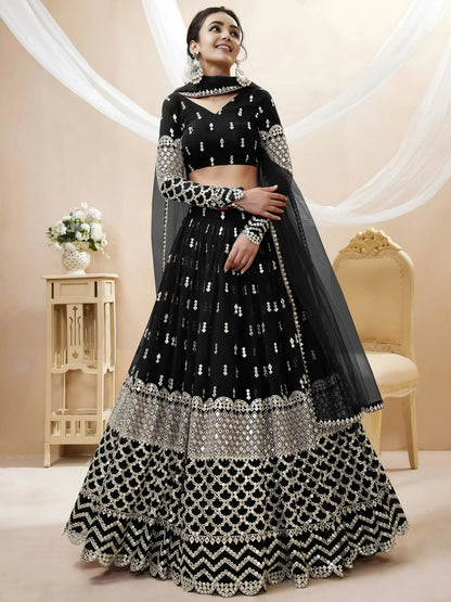 Tulsi Art Seductive Black Zari Work Georgette Reception Wear Lehenga Choli