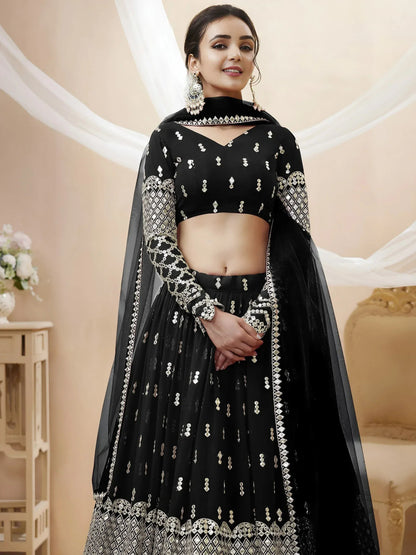 Tulsi Art Seductive Black Zari Work Georgette Reception Wear Lehenga Choli
