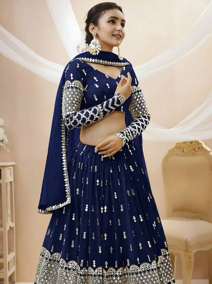 Tulsi Art Appealing Navy Blue Sequin Georgette Reception Wear Lehenga Choli