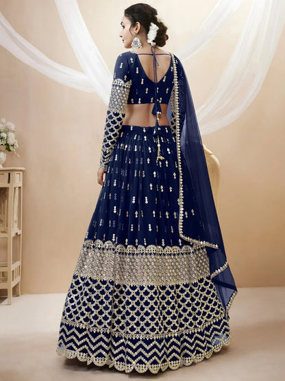 Tulsi Art Appealing Navy Blue Sequin Georgette Reception Wear Lehenga Choli