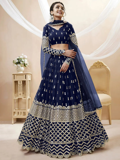Tulsi Art Appealing Navy Blue Sequin Georgette Reception Wear Lehenga Choli
